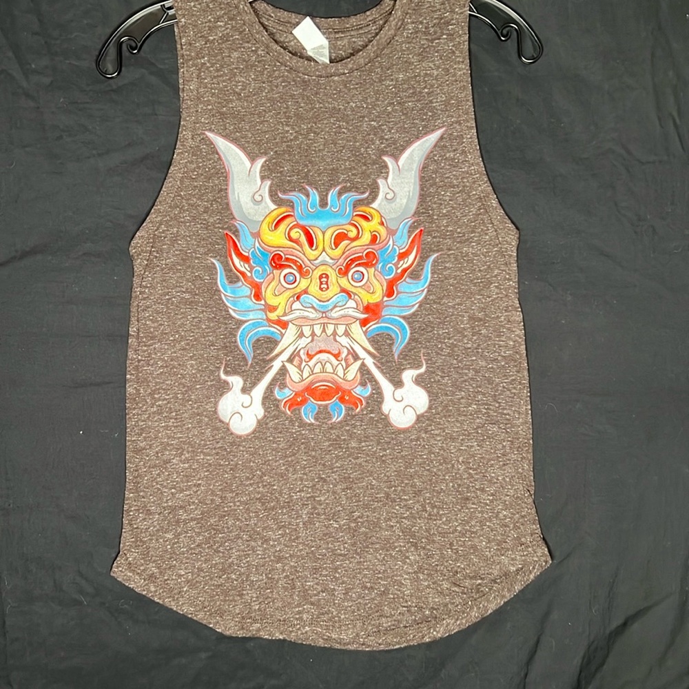 WOMENS PIMA TANK TOP T-SHIRT DRAGON DESIGN Size S NWOT